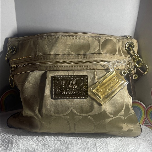 Coach Handbags - Coach Poppy Metallic Gold Crossbody Bag with 3 hang tags intact creed no cracks
